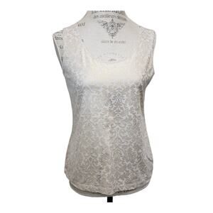 Chicos Gold & Cream Art Print Design Sleeveless Tank Top Blouse Shirt Size 0